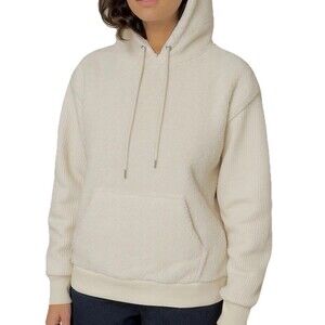 Workshop Republic Faux Fur Hoodie L Antique White Sherpa Ribbed Sleeve Pullover